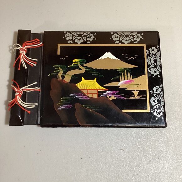 Vintage Japanese Black Lacquer Hand Painted Photo Album Book - WWII Era - Unused - Picture 1 of 8